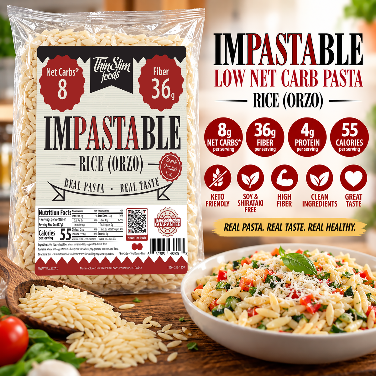 Impastable Rice (orzo), 4 grams of protein. 