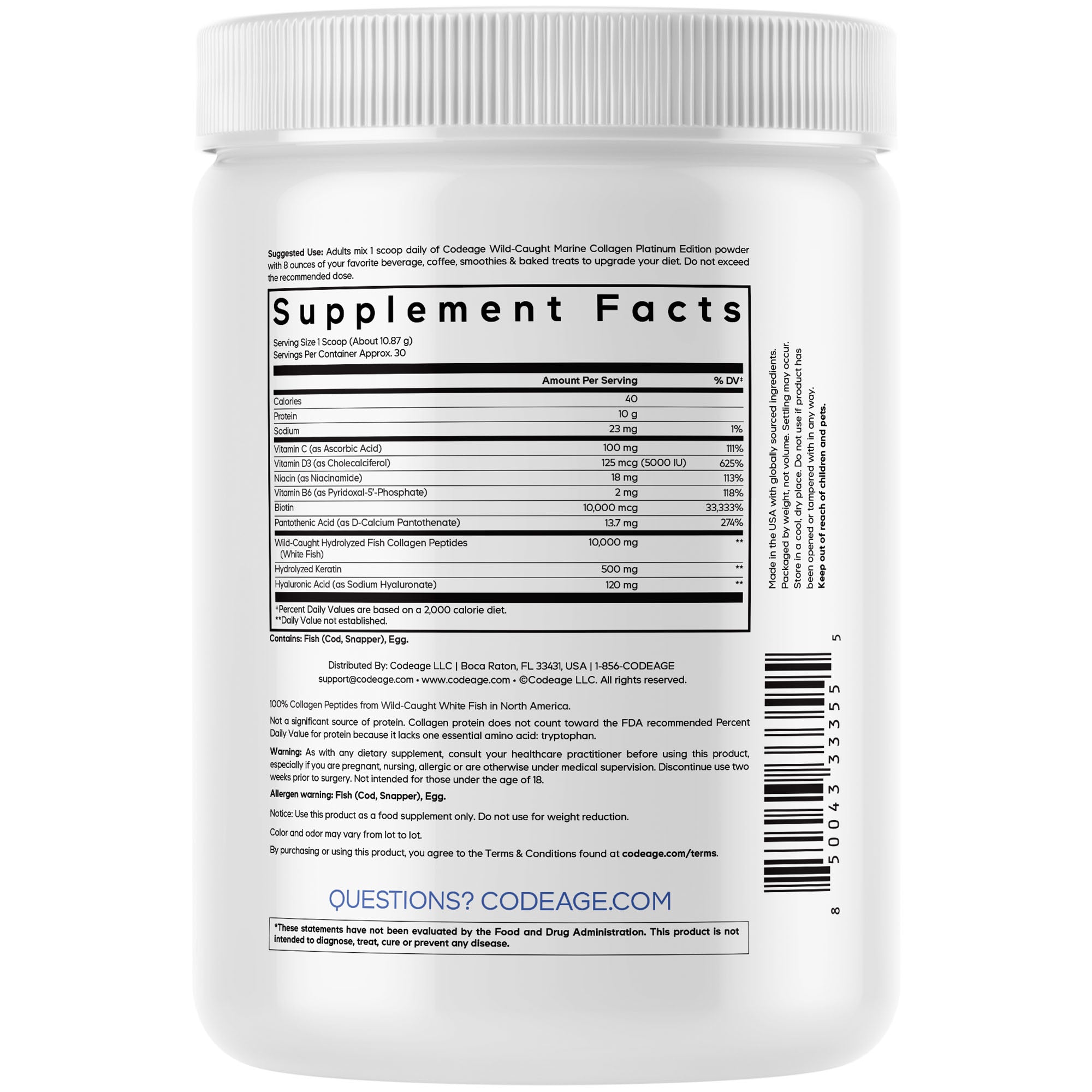 Wild-Caught Marine Collagen Peptides Powder Platinum by Codeage