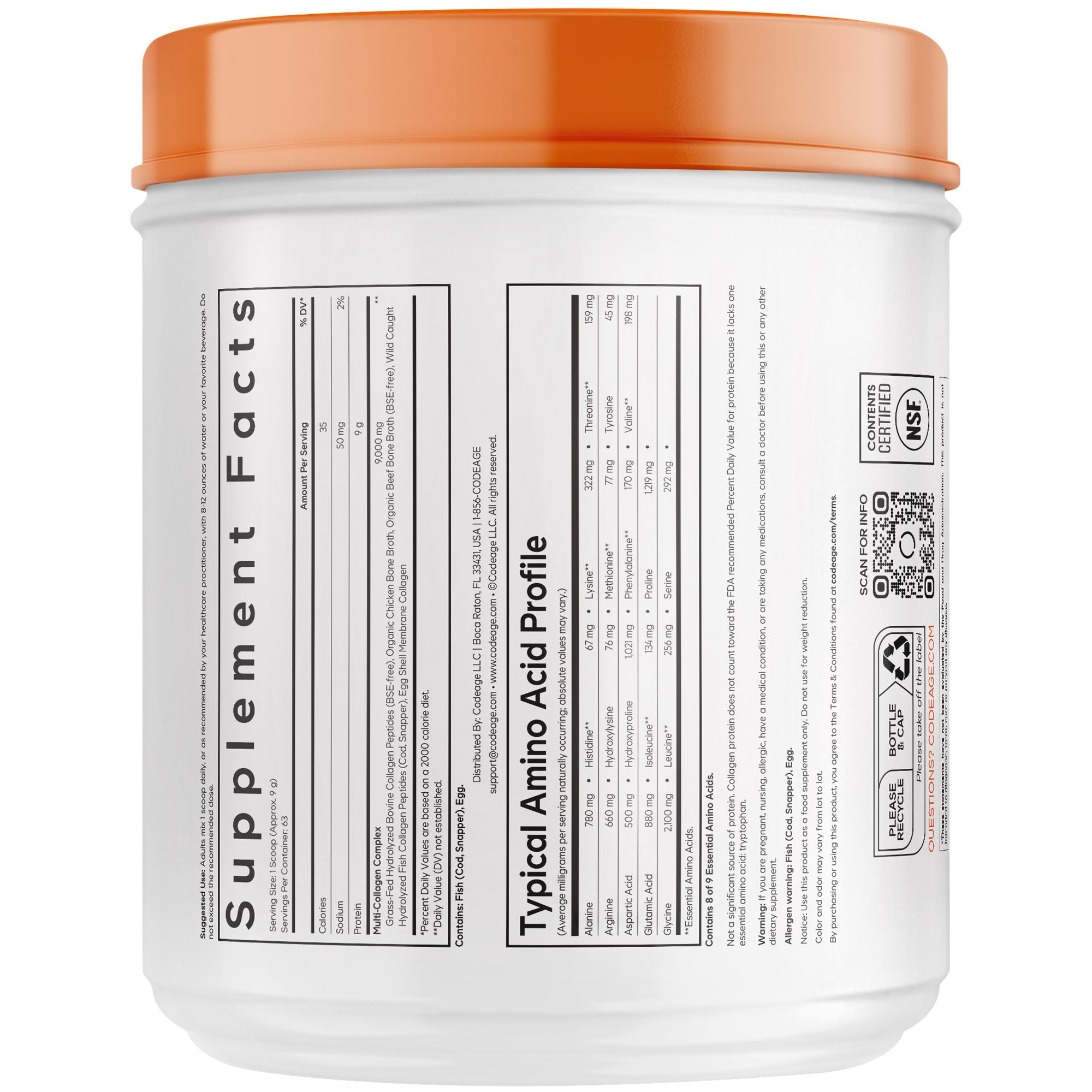 Poudre multi-collagène peptides – 5 types de protéines de collagène non aromatisée de Codeage, 1,25 lb (567 g)