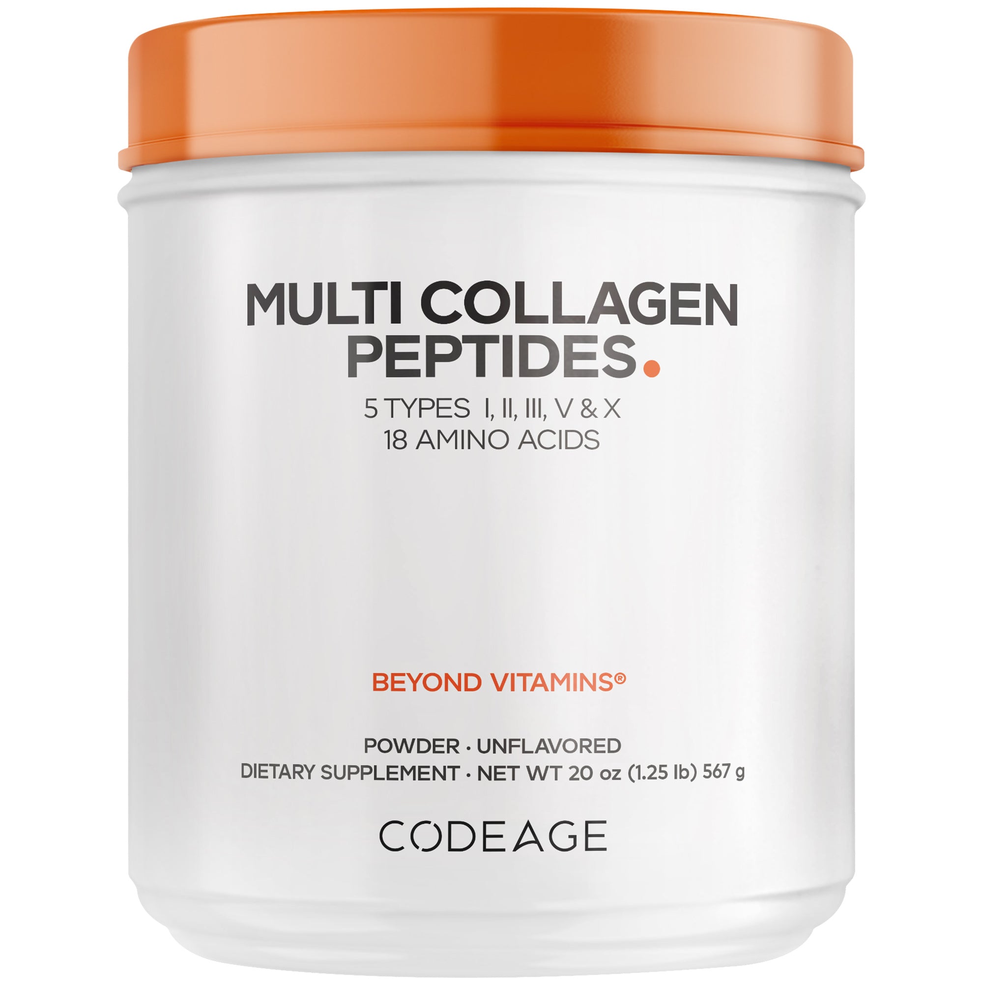 Poudre multi-collagène peptides – 5 types de protéines de collagène non aromatisée de Codeage, 1,25 lb (567 g)