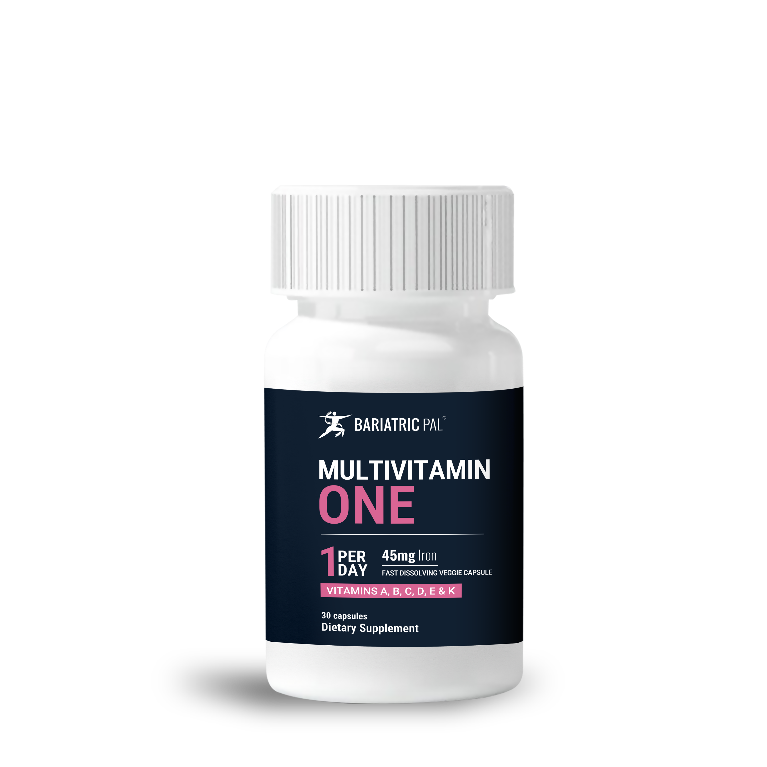 BariatricPal Multivitamin ONE fast‑dissolving veggie capsules with 45mg iron.