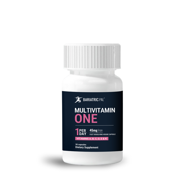 BariatricPal Multivitamin ONE fast‑dissolving veggie capsules with 45mg iron.