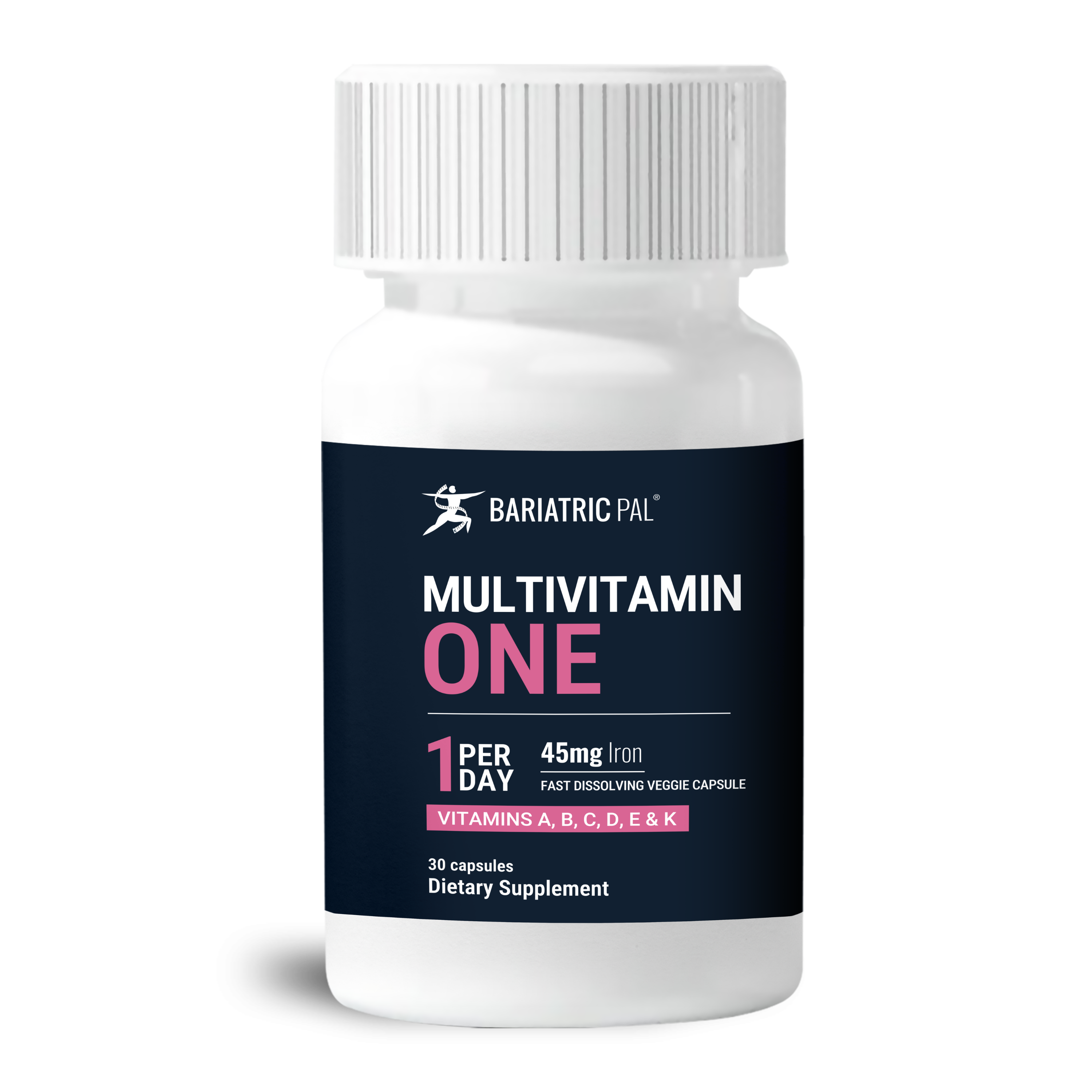BariatricPal Multivitamin ONE fast‑dissolving veggie capsules with 45mg iron.