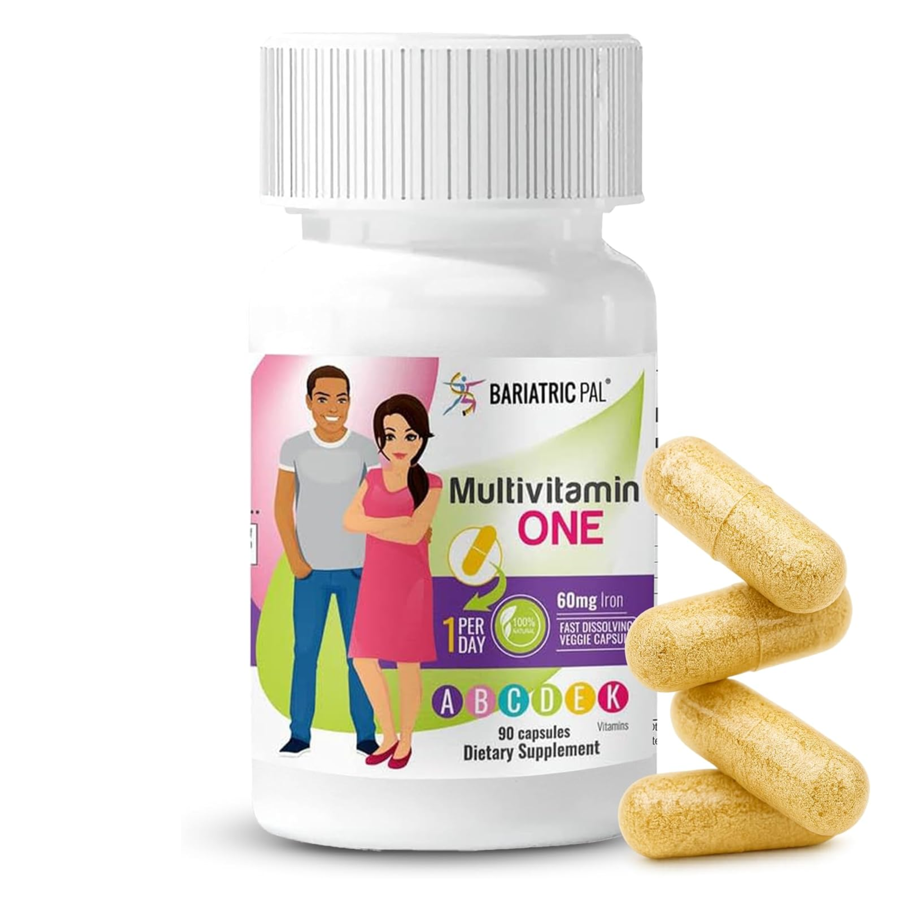 BariatricPal Multivitamin ONE "1 per Day!" Bariatric Multivitamin Capsule with 60mg Iron (NEW!)