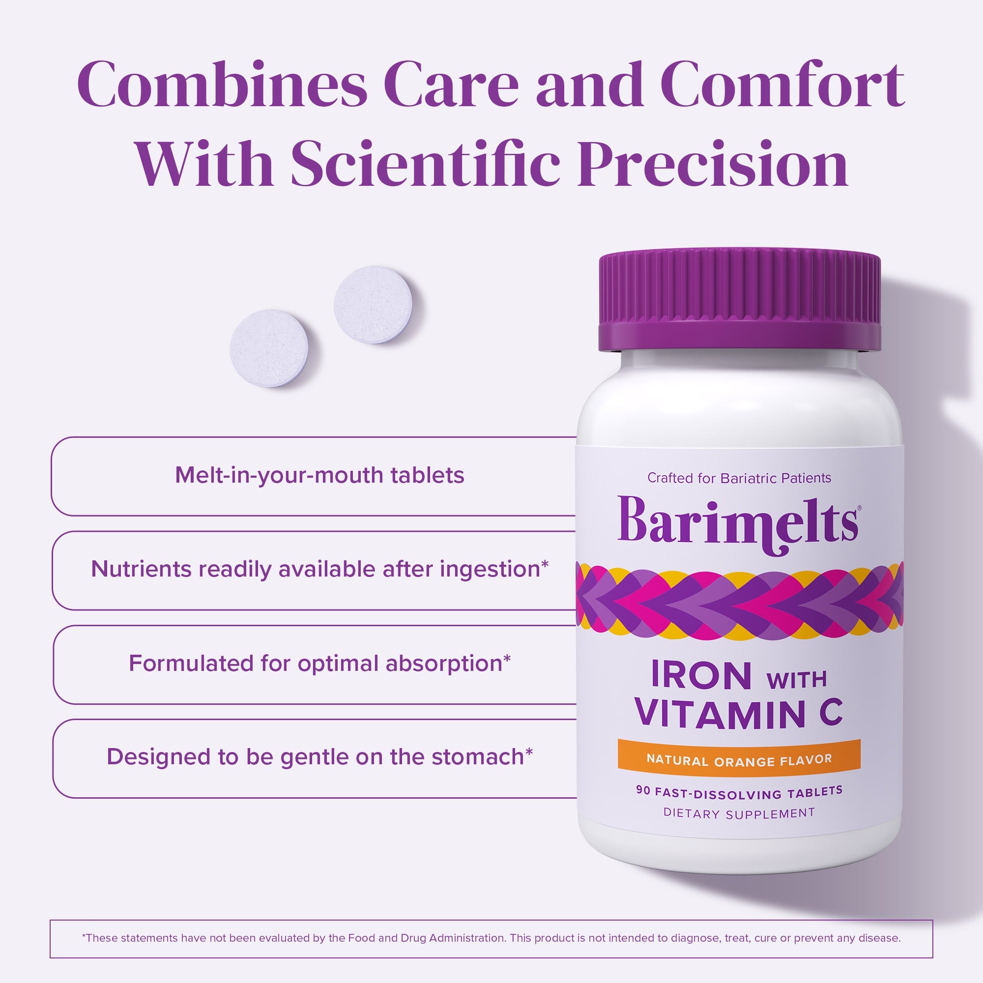BariMelts Iron + Vitamin C - 90 Fast-Dissolving Tablets - Natural Orange Flavor
