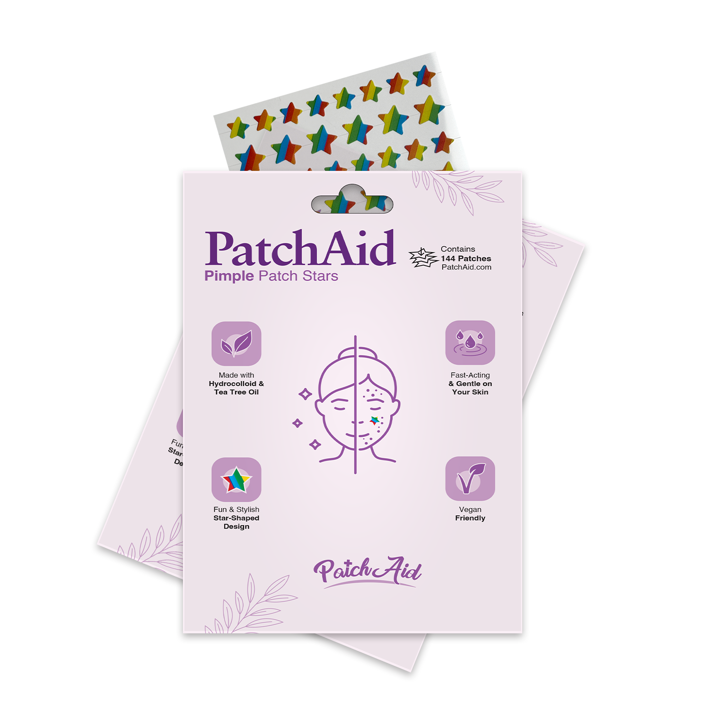 Pimple Patch Stars – 144 Multicolored Hydrocolloid Patches in 2 Sizes with Tea Tree Oil