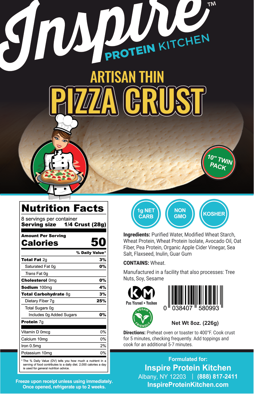 Inspire Protein Kitchen Artisan Thin Pizza Crust, 10" Twin Pack by Bariatric Eating