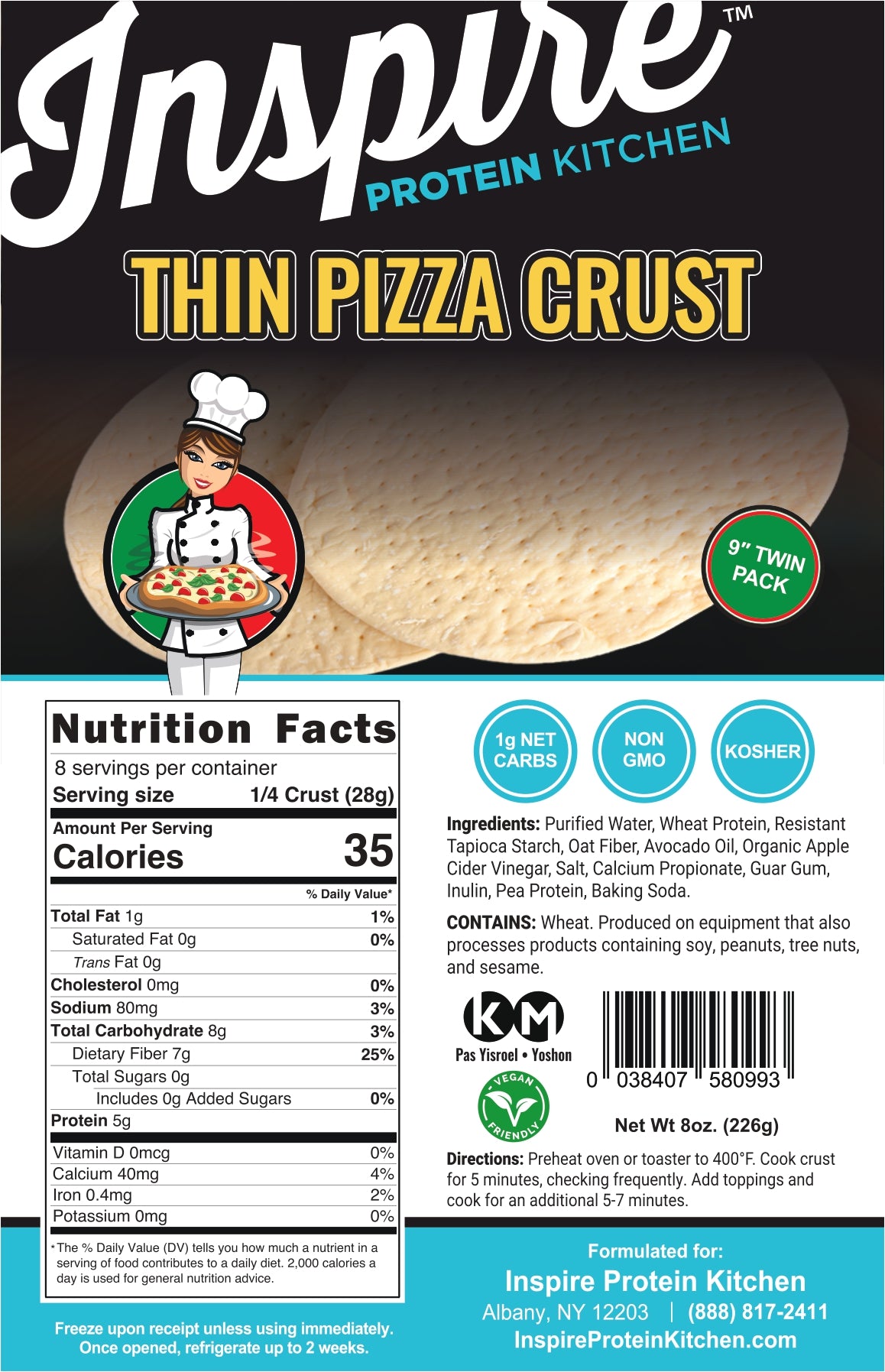Inspire Protein Kitchen Thin Pizza Crust by Bariatric Eating, 9" Twin Pack