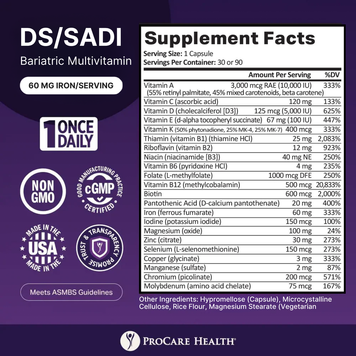 ProCare Health DS/SADI Core Multivitamin - with 60mg Iron