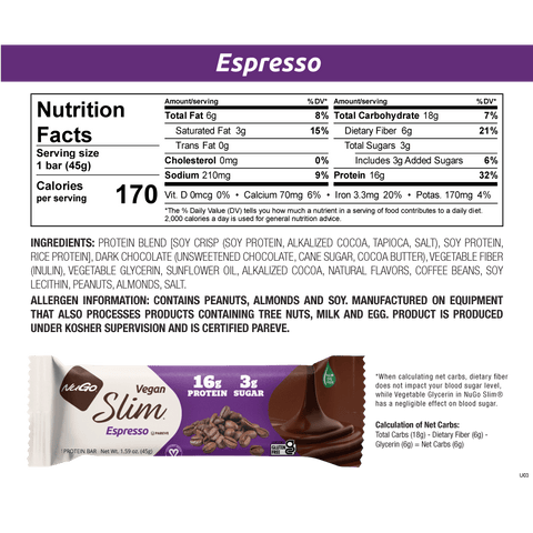 NuGo Slim Low Sugar Protein Bar - Espresso