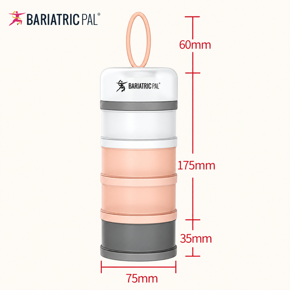 4 Compartment Detachable, Stackable, and Portion Controlled Food & Powder Storage Containers by BariatricPal - Pink & Blue Set - High-quality Lunch Box by BariatricPal at BariatricPal Store
