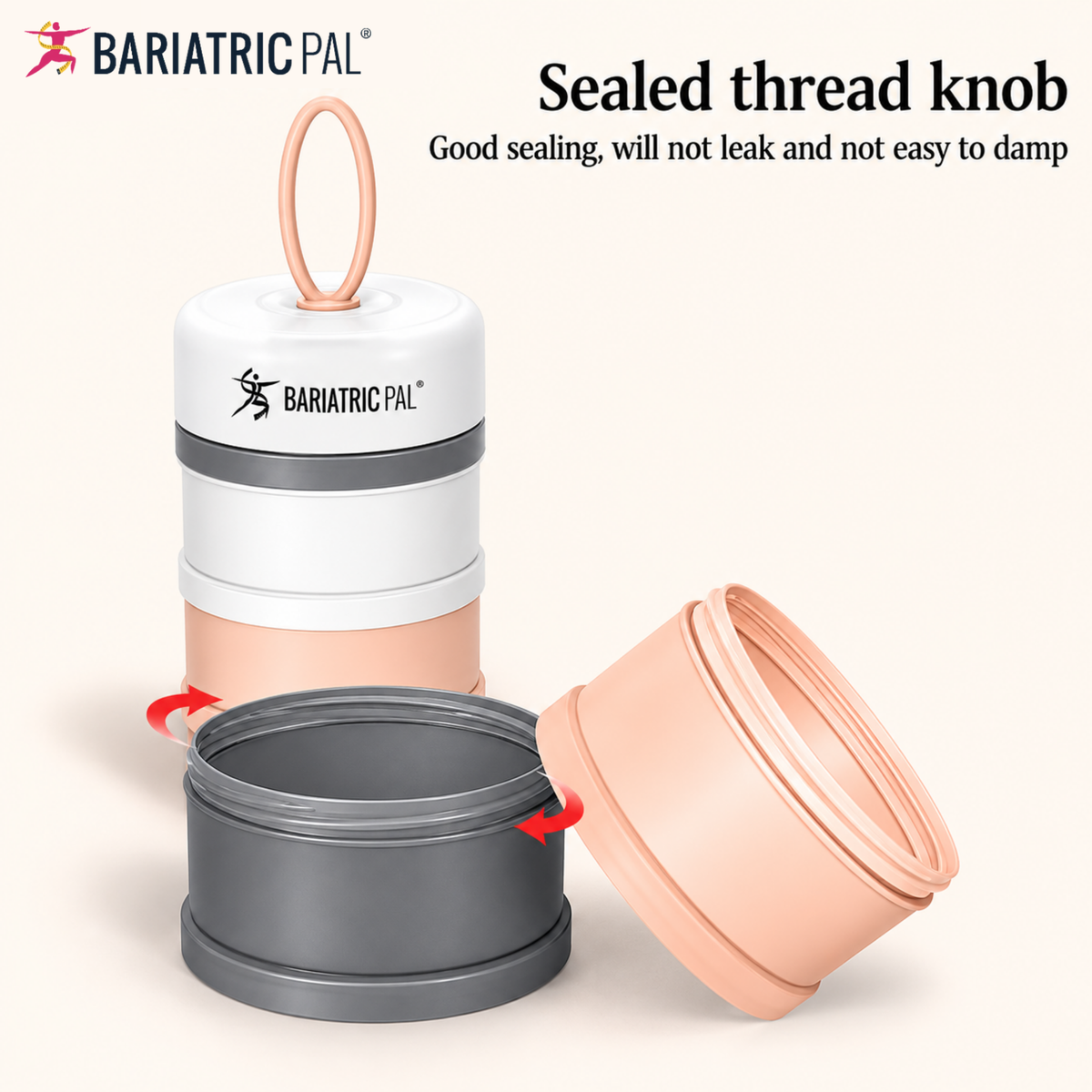 4 Compartment Detachable, Stackable, and Portion Controlled Food & Powder Storage Containers by BariatricPal - Pink & Blue Set - High-quality Lunch Box by BariatricPal at BariatricPal Store