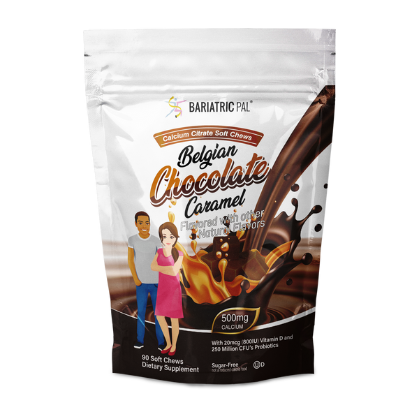 BariatricPal Sugar-Free Calcium Citrate Soft Chews 500mg with Probiotics - Belgian Chocolate Caramel - High-quality Calcium.