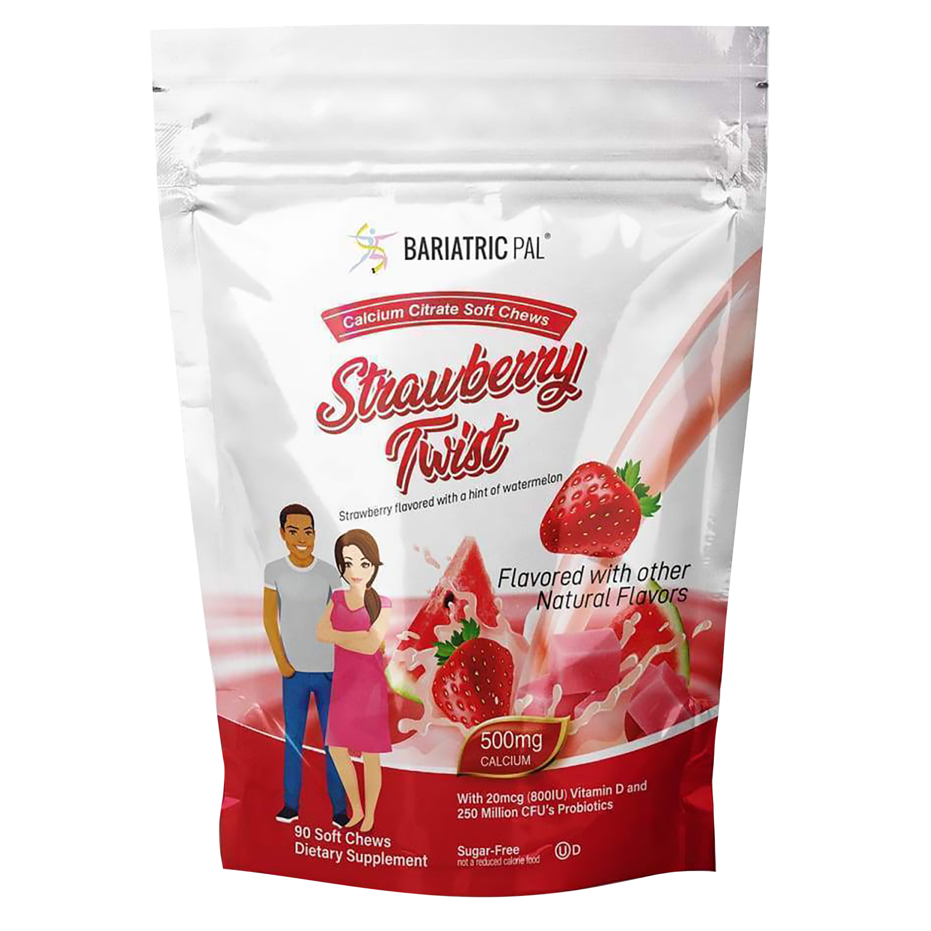 BariatricPal Sugar-Free Calcium Citrate Soft Chews 500mg with Probiotics - Strawberry Watermelon Twist - High-quality Calcium.