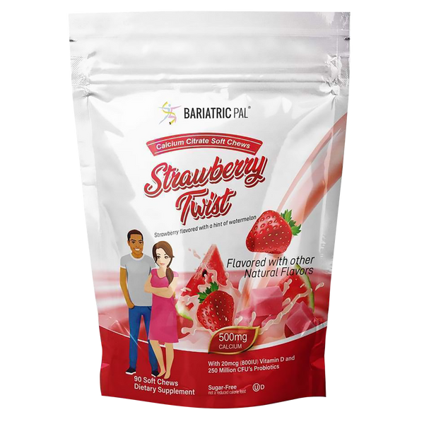 BariatricPal Sugar-Free Calcium Citrate Soft Chews 500mg with Probiotics - Strawberry Watermelon Twist - High-quality Calcium.