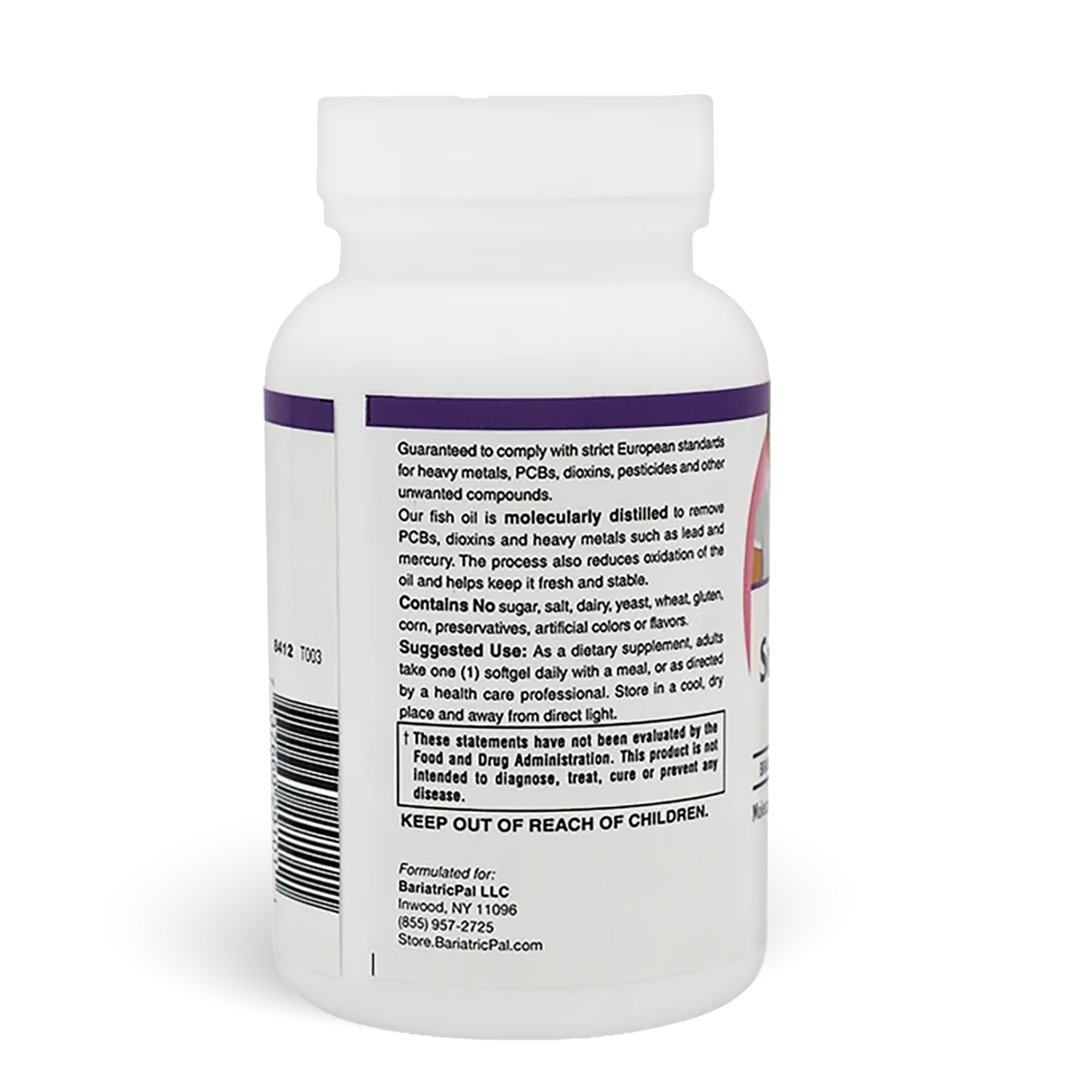 Suggested use from bottle of BariatricPal Super Omega-3 with EPA + DHA, 500 mg, 60 Enteric-Coated Softgels