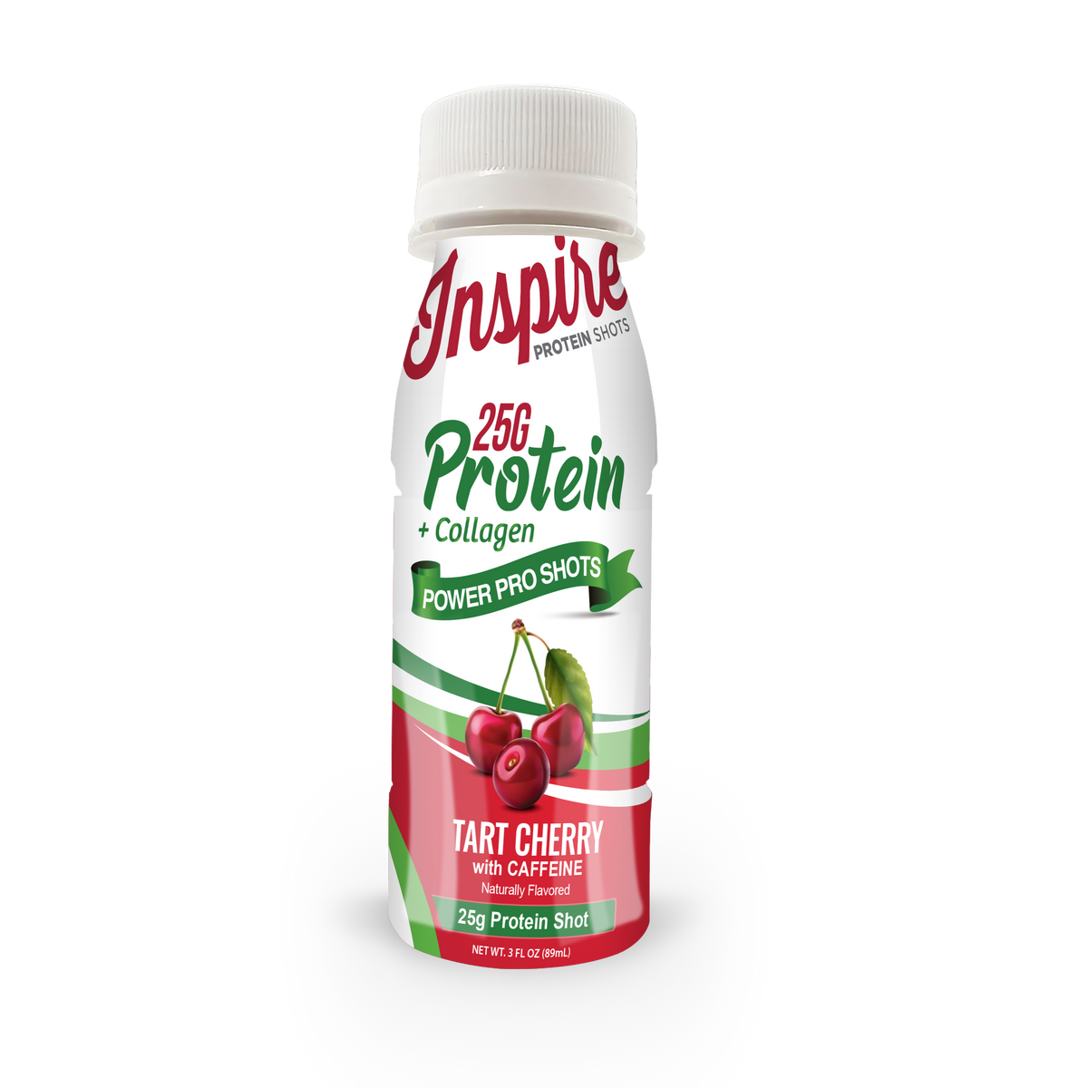 Inspire 25g Whey & Collagen Complete Protein Power Shots - Tart Cherry with Caffeine, One Bottle