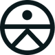 A simple black icon featuring a stylized figure standing on a triangle, enclosed in a circle, representing accessibility and inclusivity.