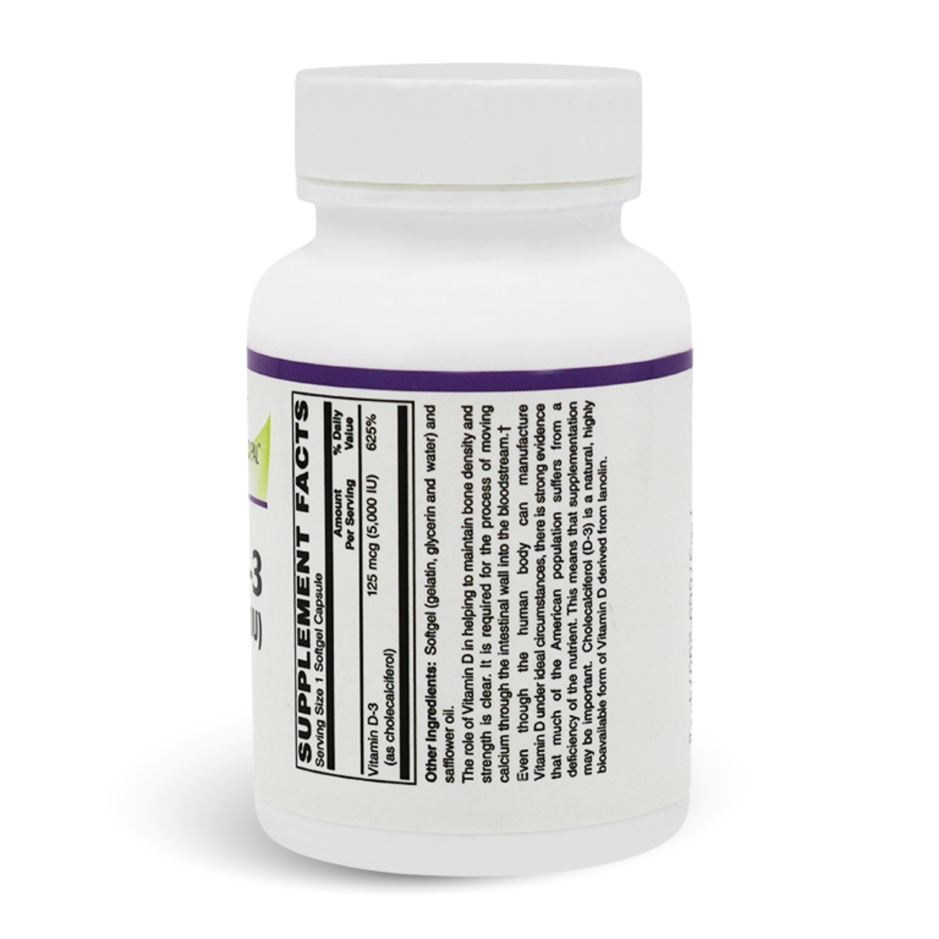 Vitamin D-3 125mcg (5000 IU) - Easy Swallow Vegetarian Softgels by BariatricPal - High-quality Vitamin D Supplement Facts