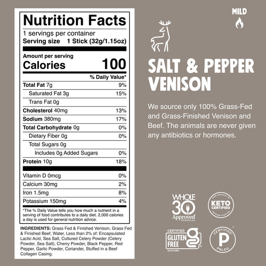 Chomps Meat Snack Sticks - Salt & Pepper Venison