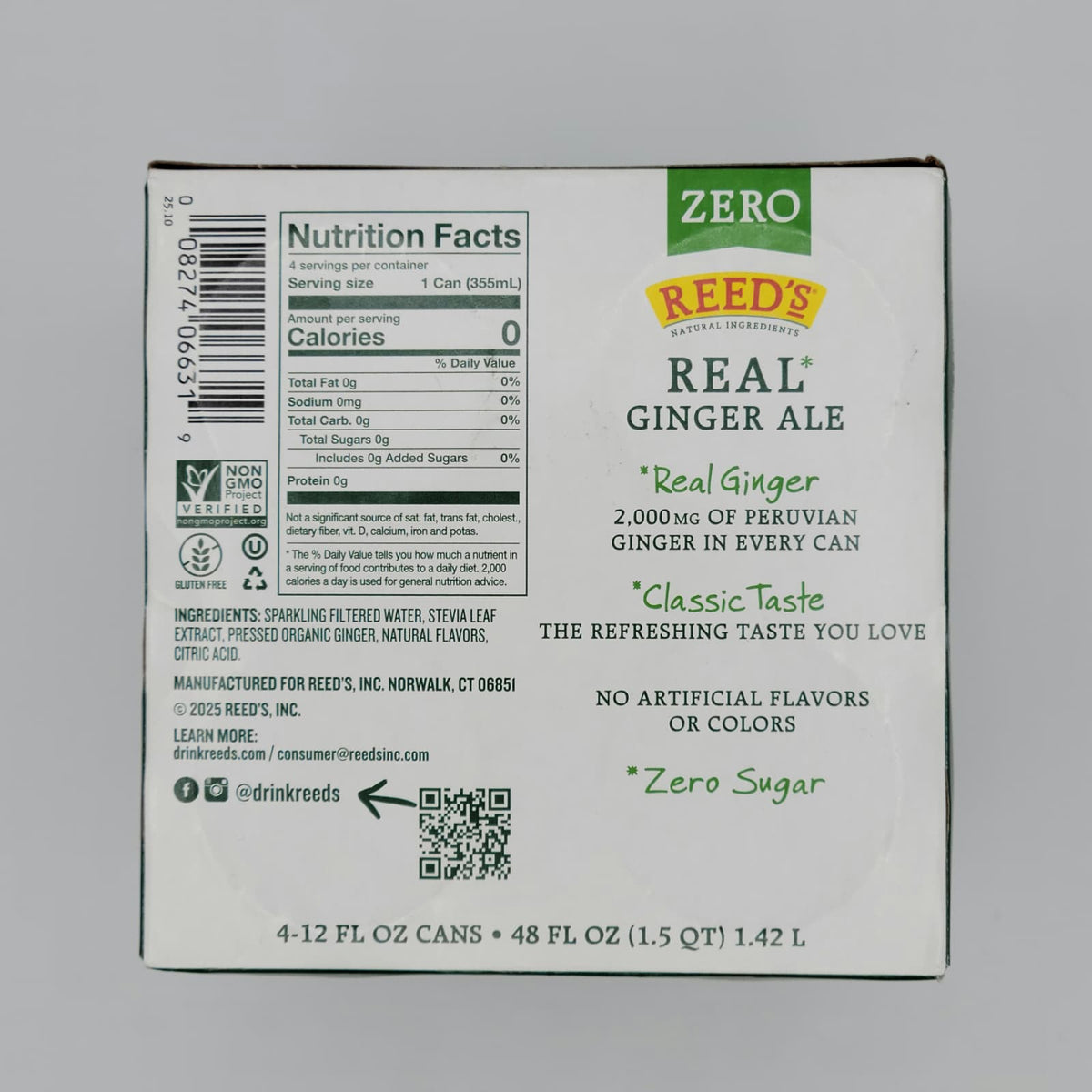 Ginger Ale Real sin azúcar de Reed's, 12 fl oz, paquete de 4