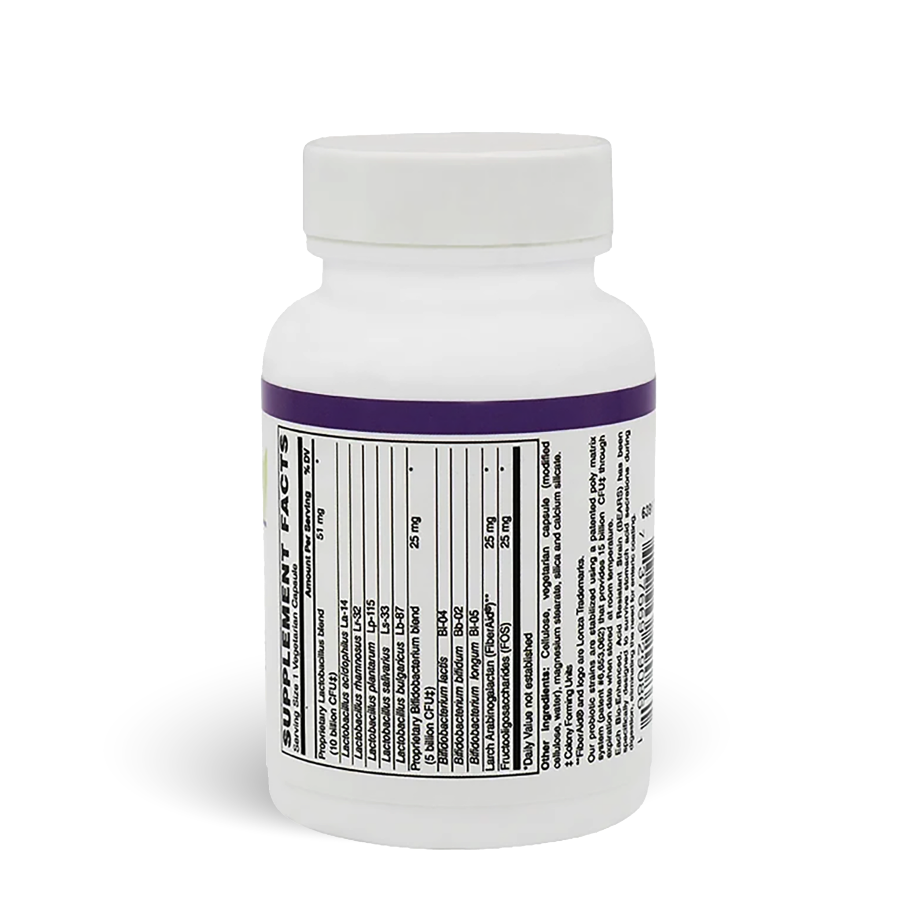 Supplement Facts on bottle of Women’s Prebiotic & Probiotic 15 Billion CFU Vaginal, Urinary Tract & Digestive Health Capsules by BariatricPal.