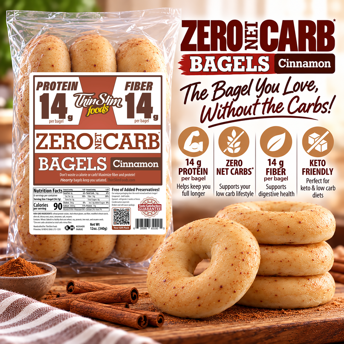 ThinSlim Zero Net Carb Cinnamon Bagels