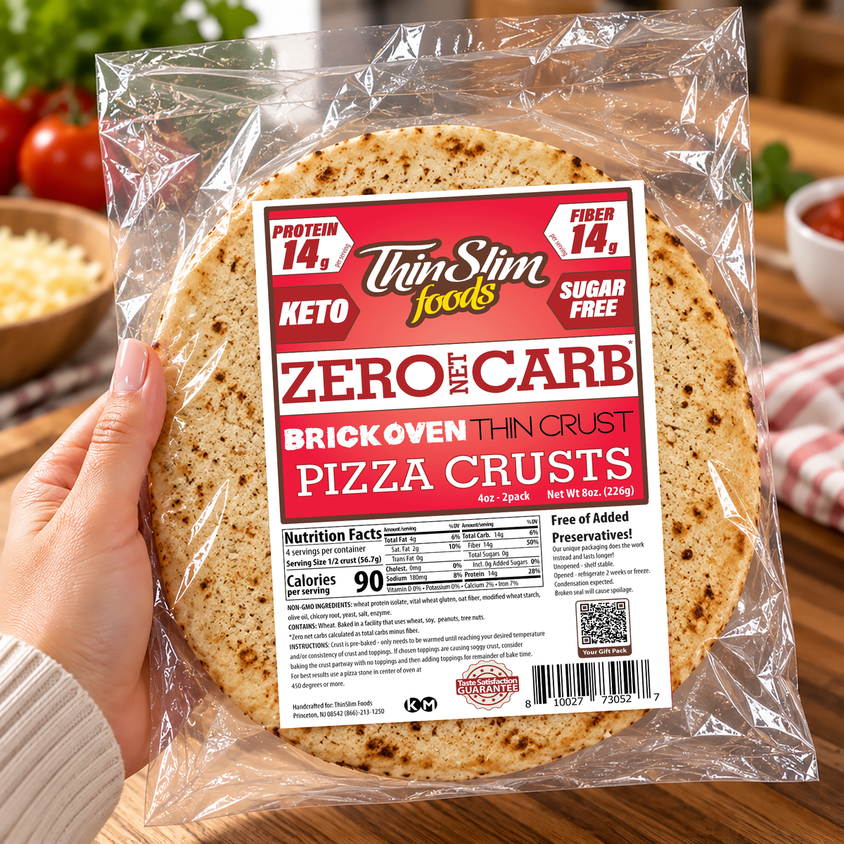 ThinSlim Brick Oven Thin Crust Pizza with 14g of protein.