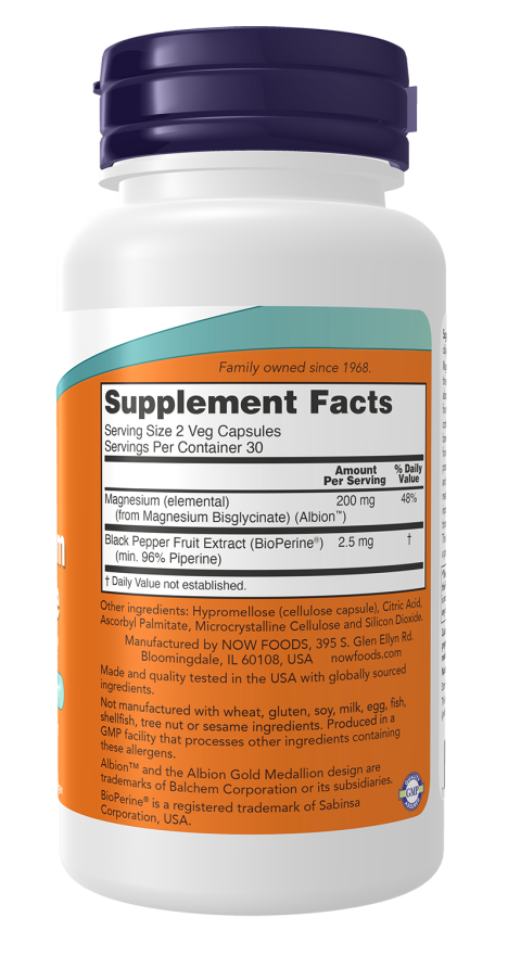 NOW Magnesium Glycinate with BioPerine, 60 Capsules