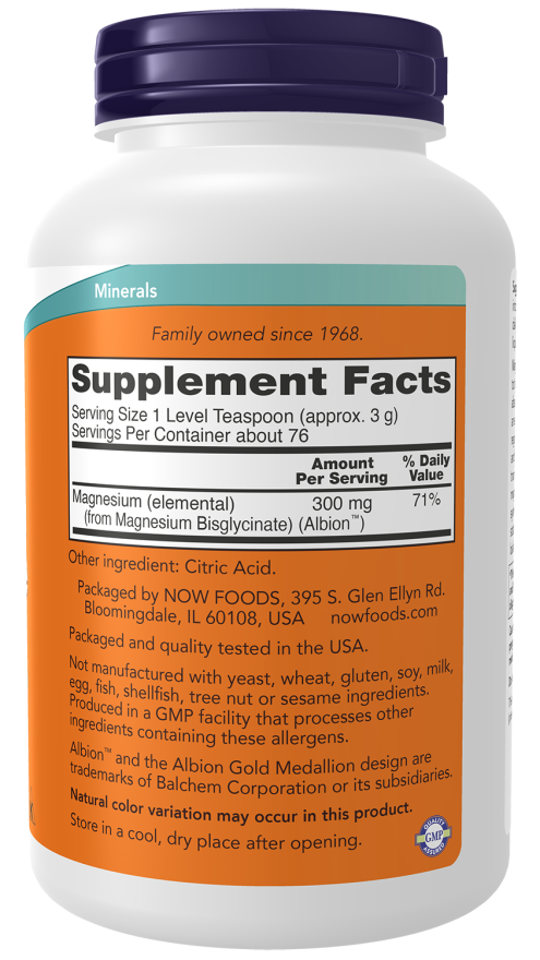 NOW Magnesium Bisglycinate Powder, 8oz.