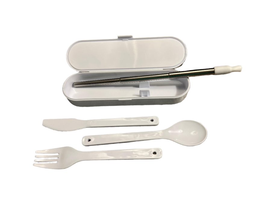 Reusable Cutlery Set and Expandable Steel Straw with Bamboo Case by Netrition