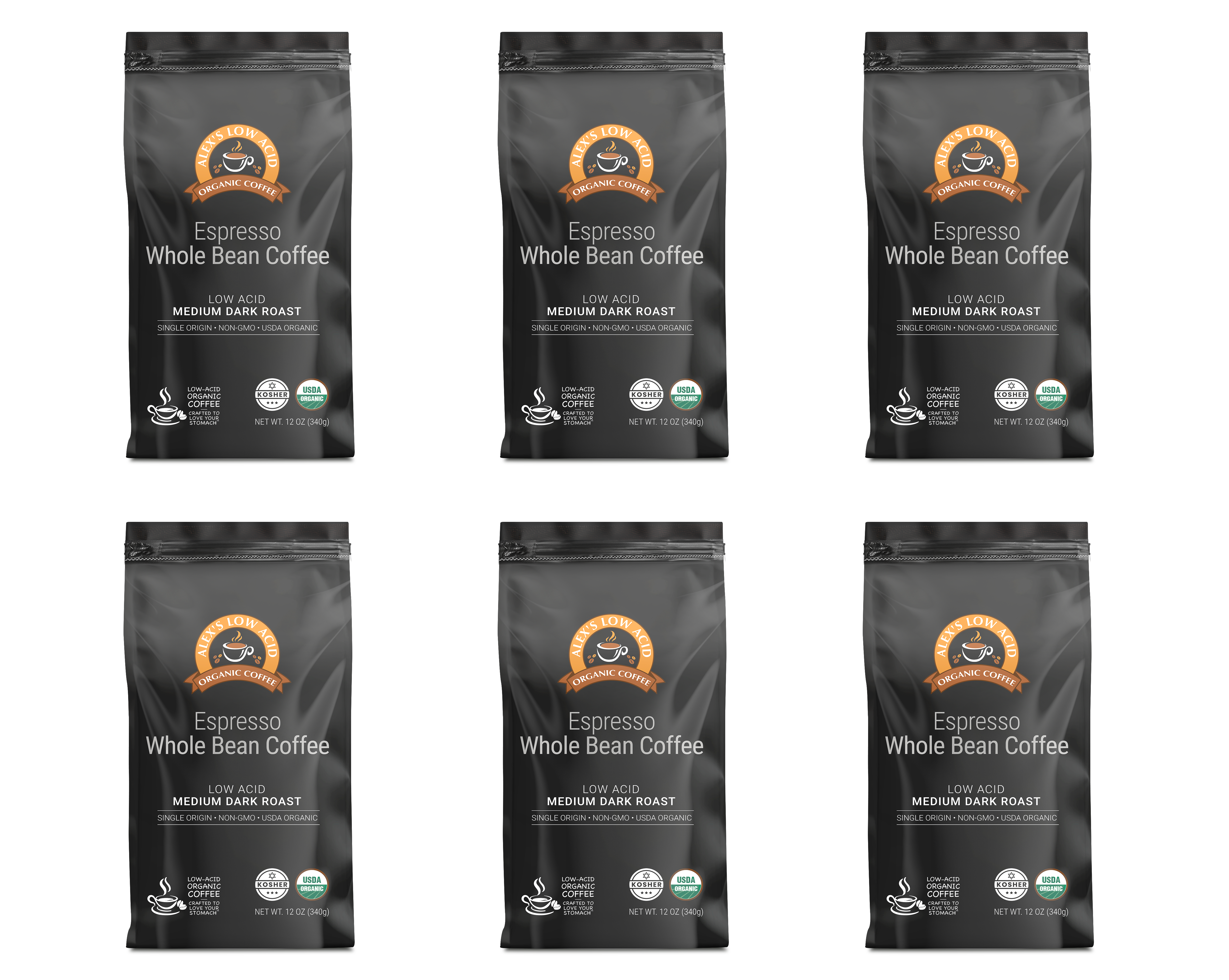 Alex's Low Acid Organic Coffee™ - Espresso Whole Bean (12oz)