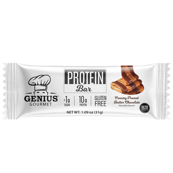 Genius Gourmet Keto Protein & Snack Bars - Creamy Peanut Butter Chocolate