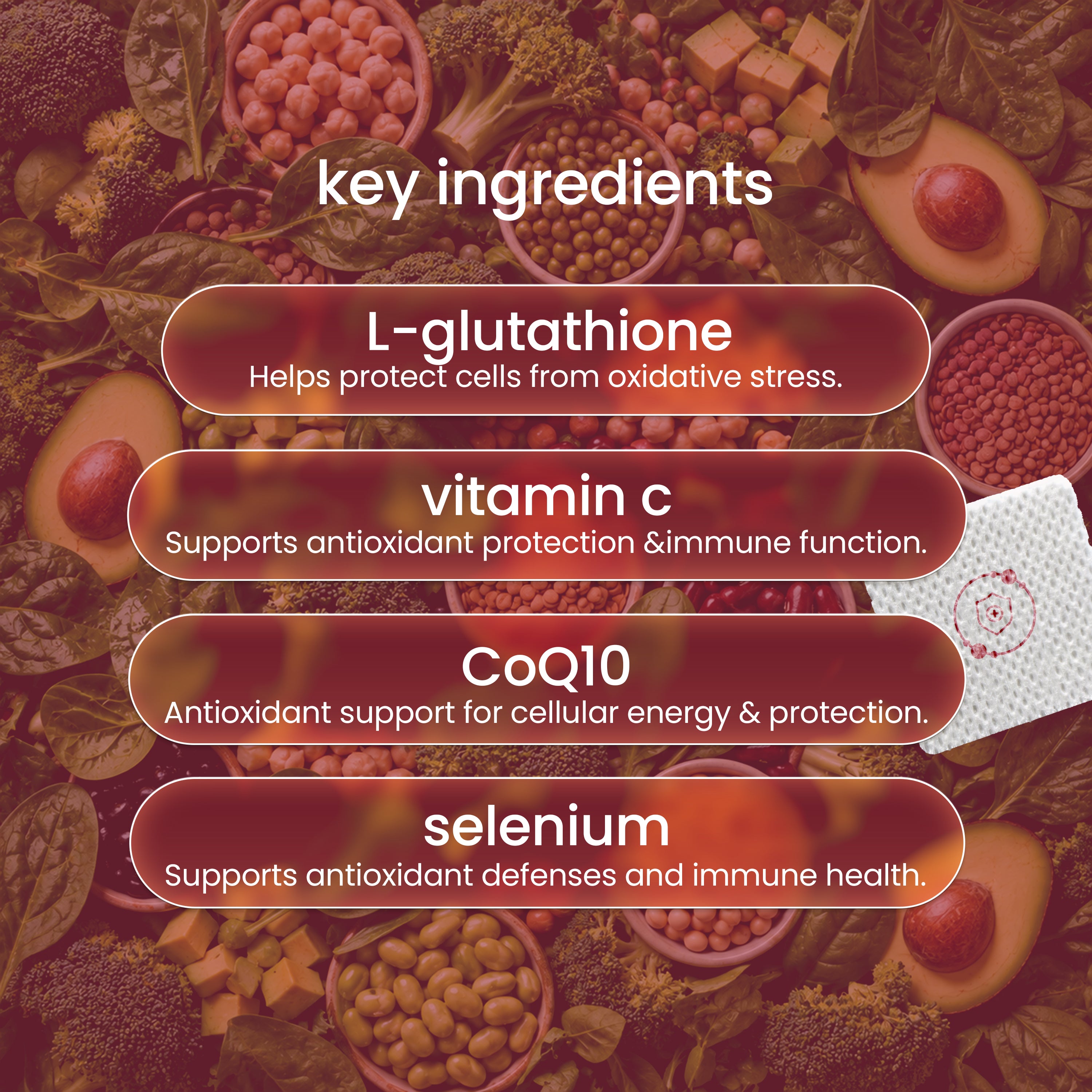PatchAid Glutathione Plus Patches with 100 mg of L-glutathione, vitamin C, selenium and coenzyme Q10. 
