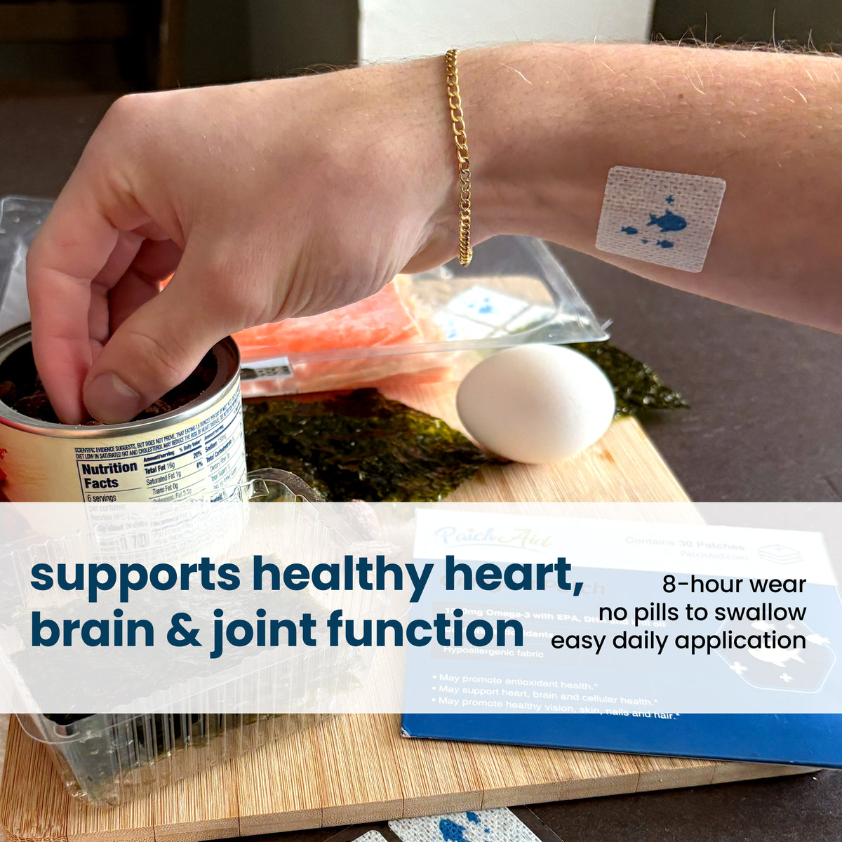 Omega 3 Patches with 1,300 mg of algae-sourced omega-3s, including EPA and DHA. 