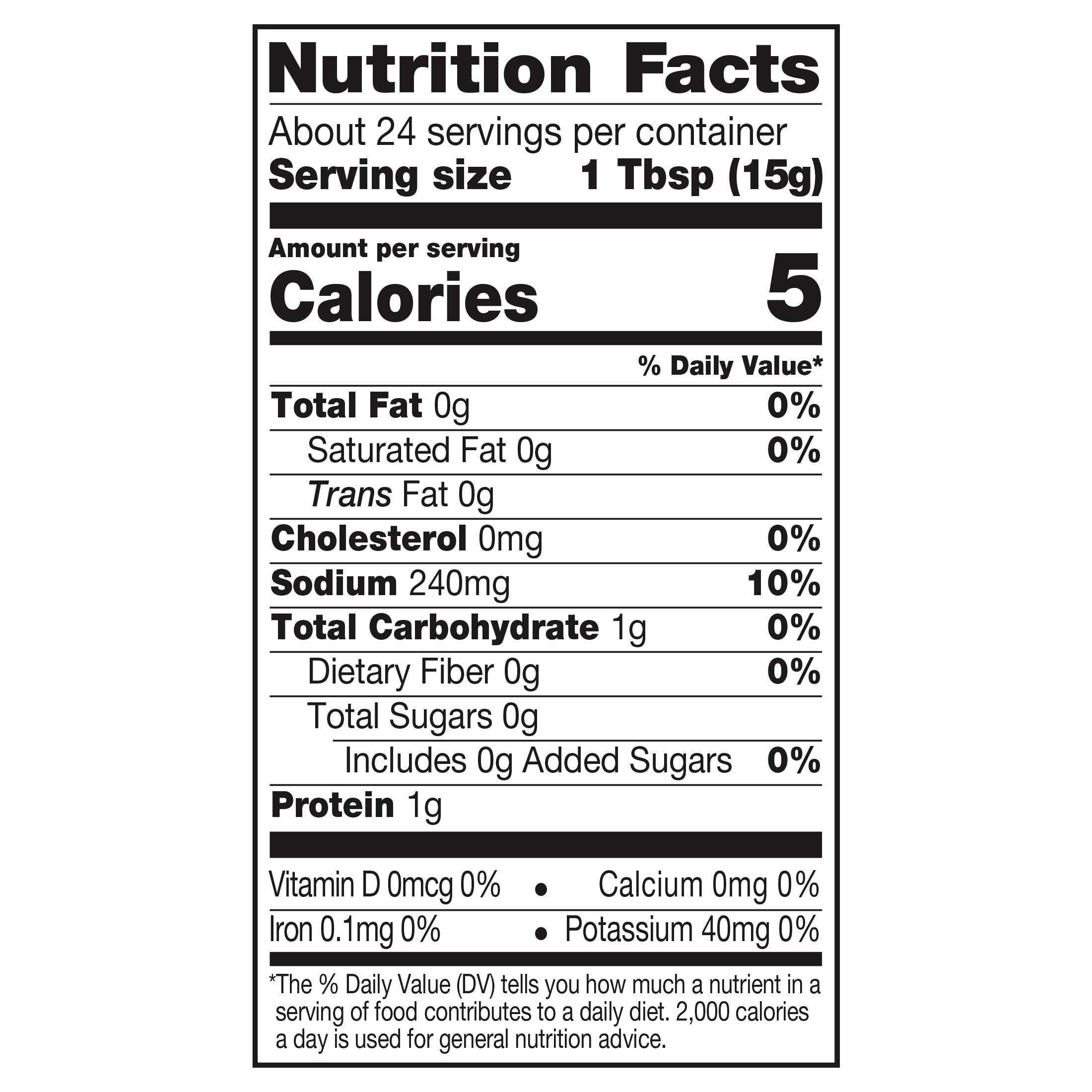 A nutrition facts label displays serving size, calories, and nutrient information, including total fat, sodium, carbohydrates, and protein, for a food product with about 24 servings per container.