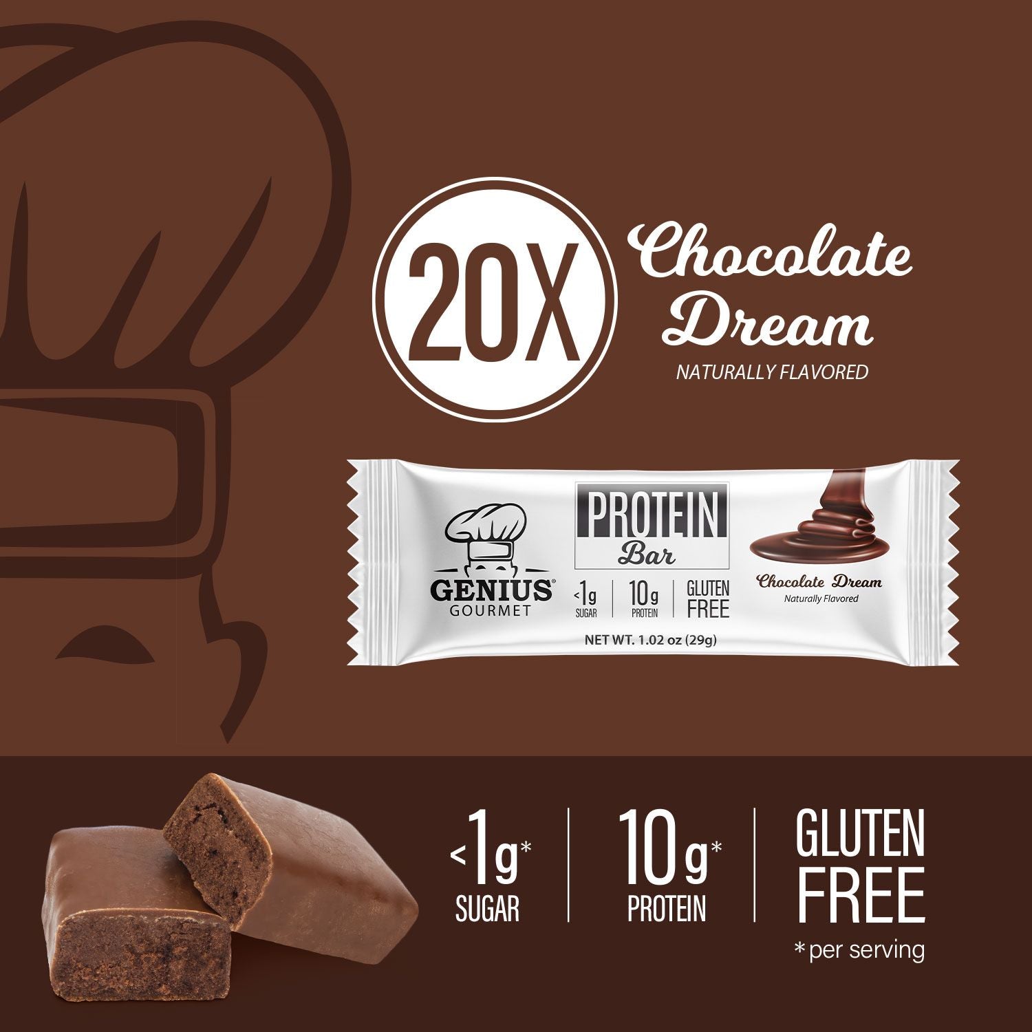 Genius Gourmet Keto Protein & Snack Bars - Chocolate Dream