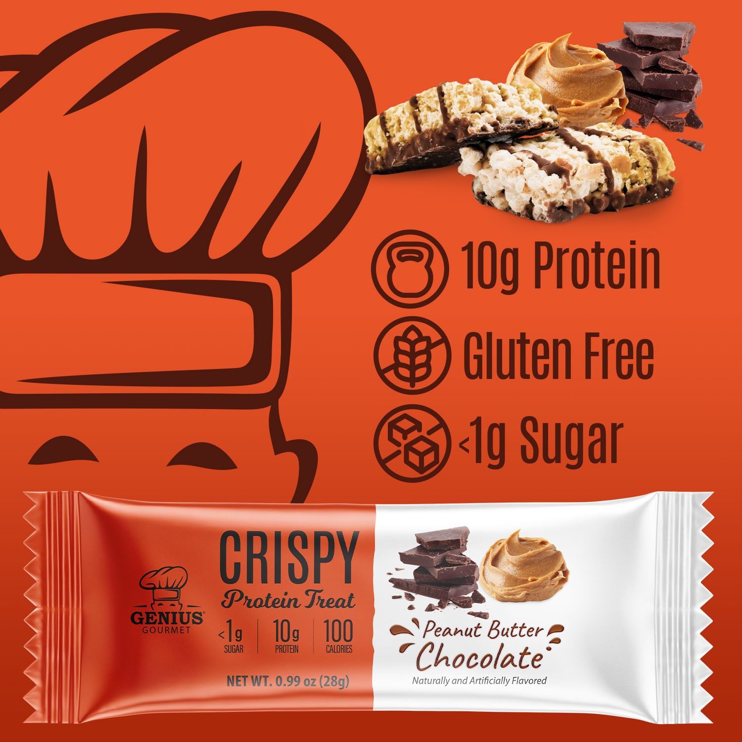 Genius Gourmet Crispy Protein Treat - Peanut Butter Chocolate