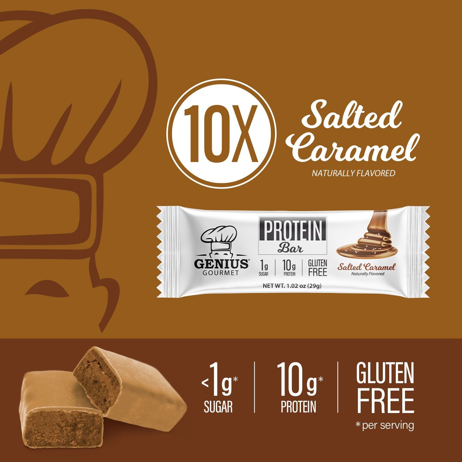 Genius Gourmet Keto Protein & Snack Bars - Salted Caramel