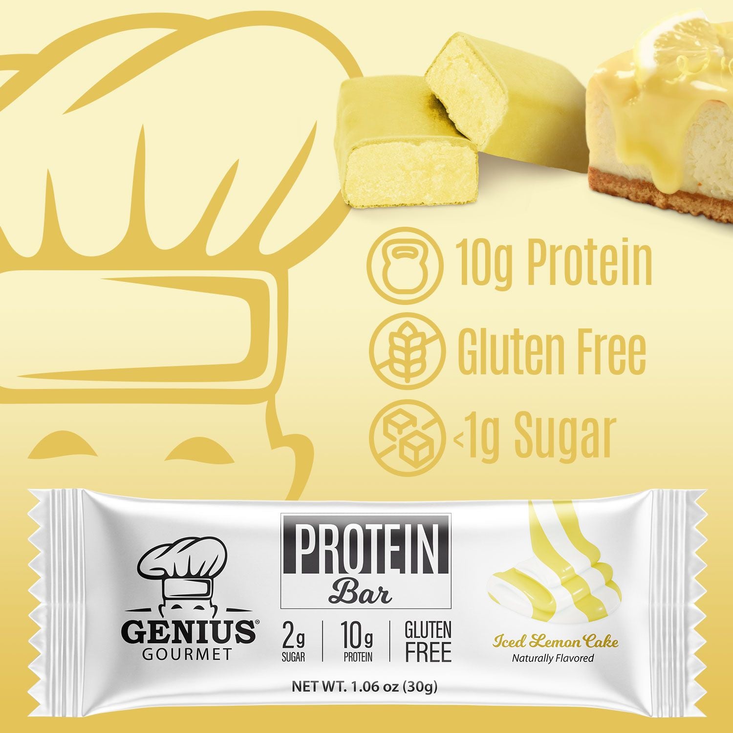 Genius Gourmet Keto Protein & Snack Bars - Iced Lemon Cake