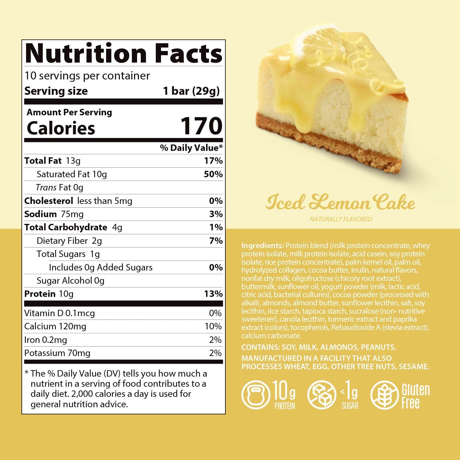 Genius Gourmet Keto Protein & Snack Bars - Iced Lemon Cake