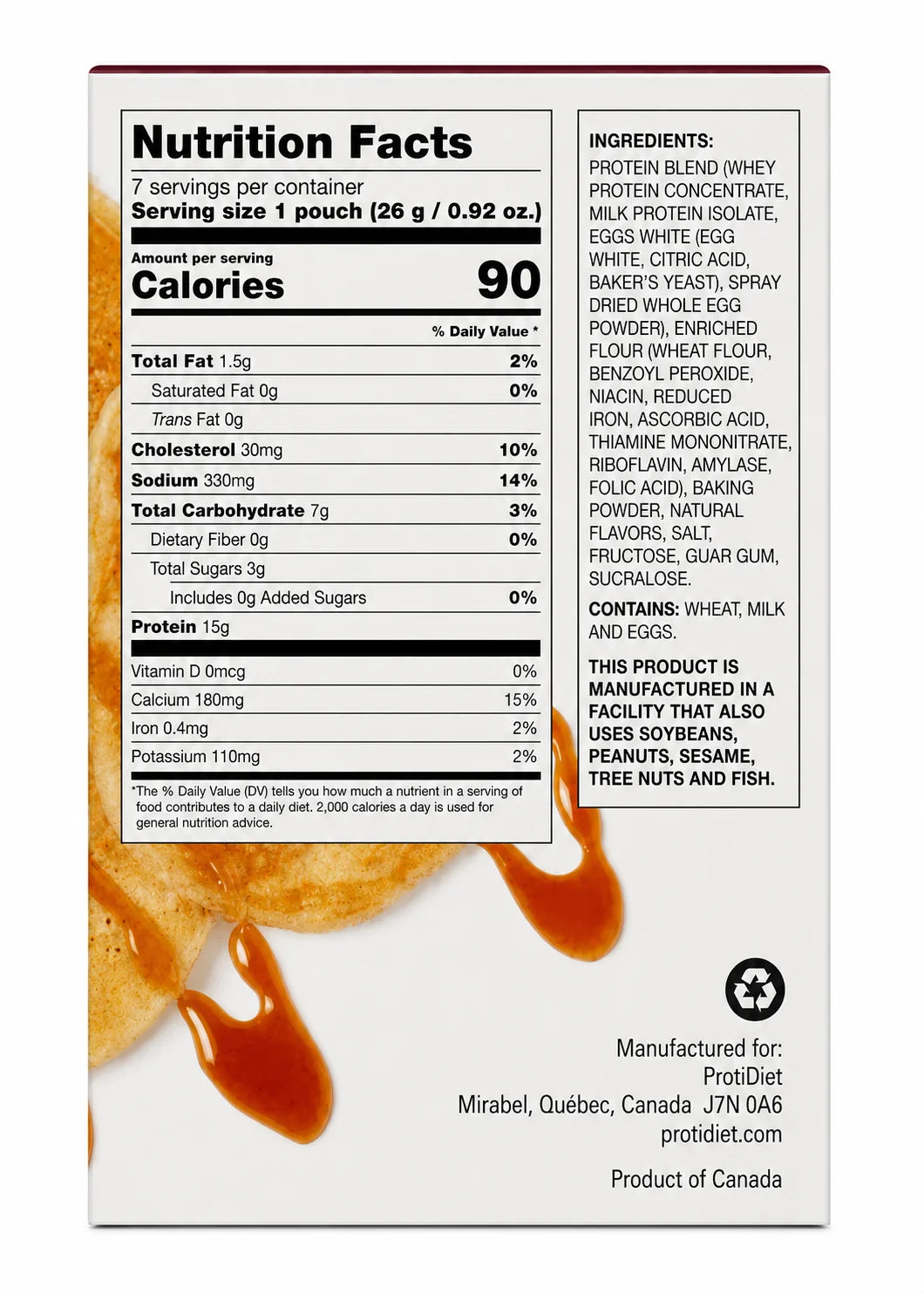 Proti Diet Protein Pancake Mix, Natural, 7 Pouches