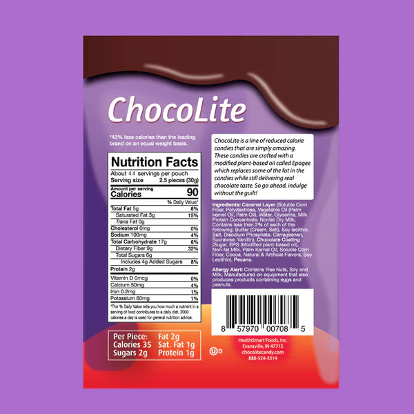 HealthSmart Sweet Nothings/ChocoLite Chocolate Candies - Caramel Pecan Clusters, 11 piece bag