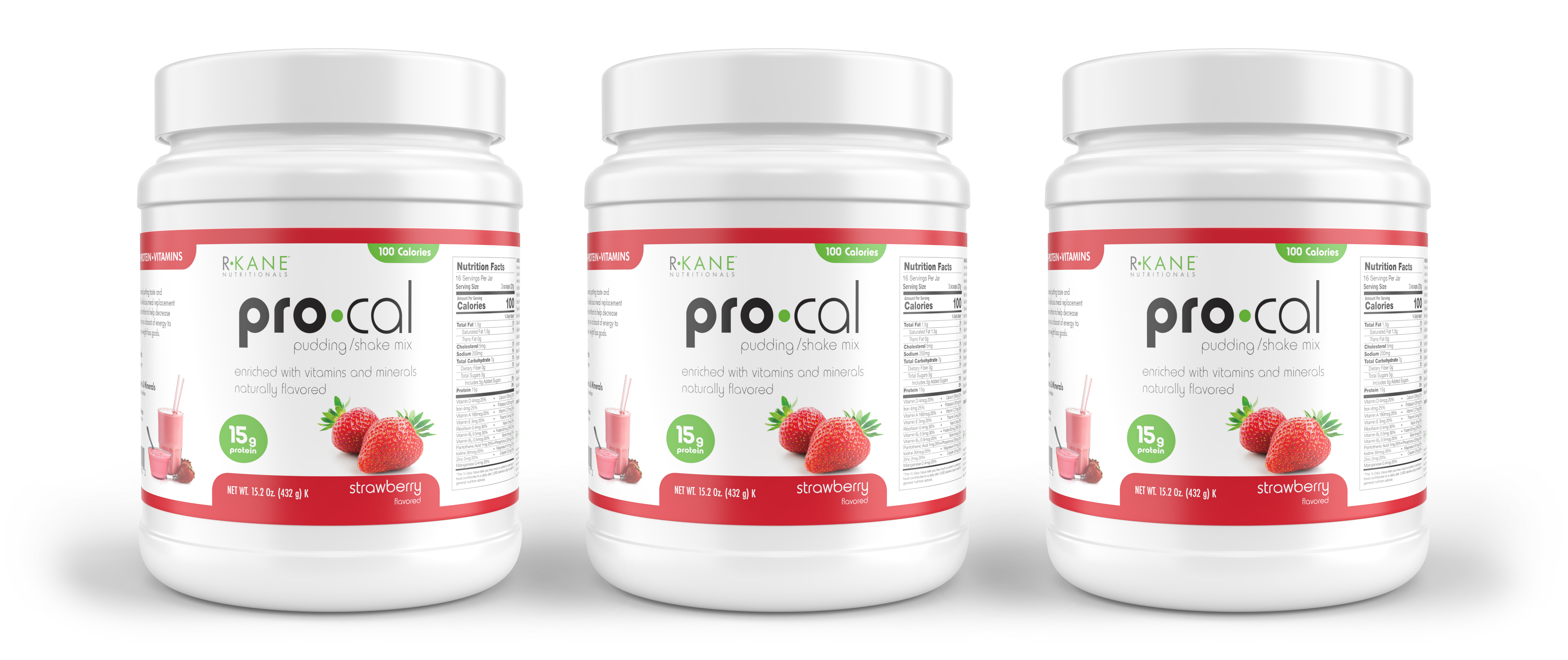R-Kane Nutritionals Pro-Cal High Protein Pudding/Shake Mix, Strawberry 15.2oz (432g)