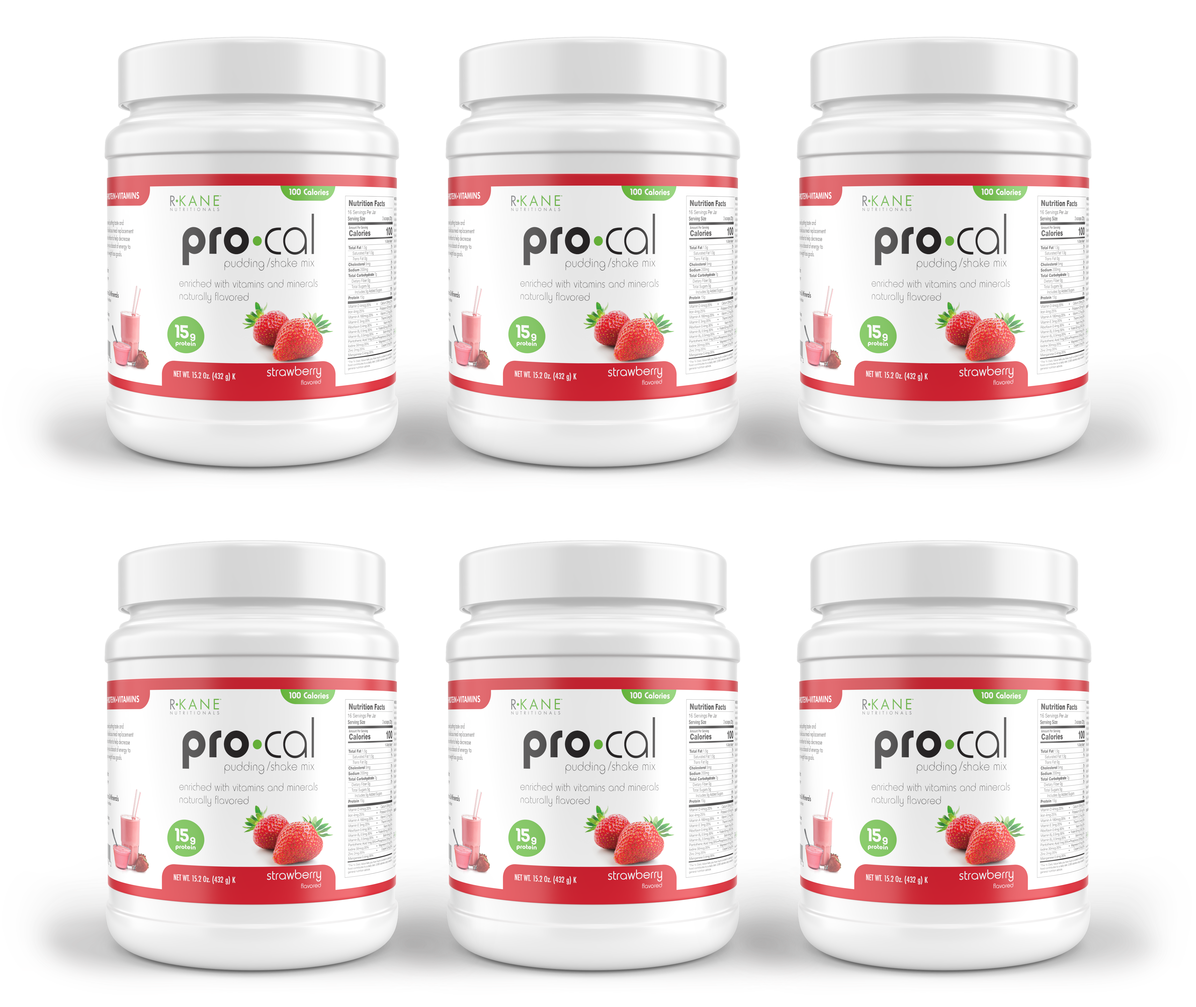 R-Kane Nutritionals Pro-Cal High Protein Pudding/Shake Mix, Strawberry 15.2oz (432g)