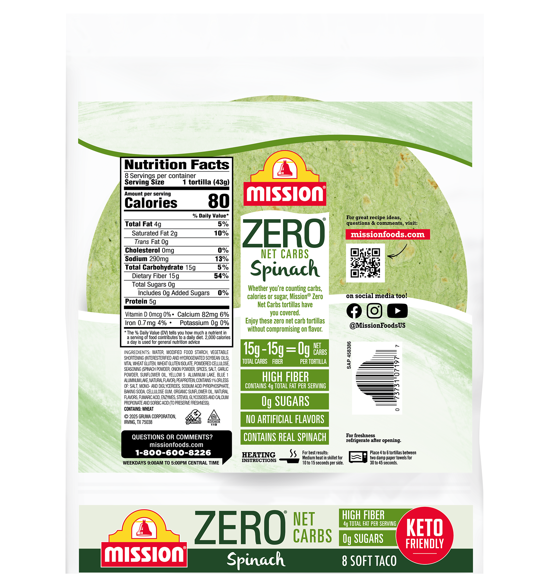 #Flavor_Soft Taco, Spinach (8 tortillas), 11.29 oz 