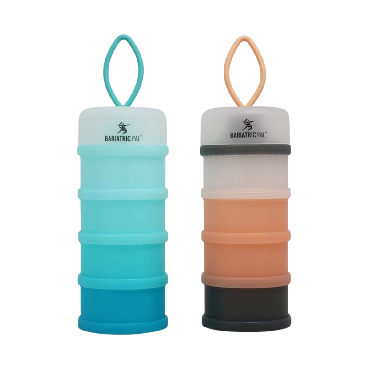 4 Compartment Detachable, Stackable, and Portion Controlled Food & Powder Storage Containers by BariatricPal - Pink & Blue Set.