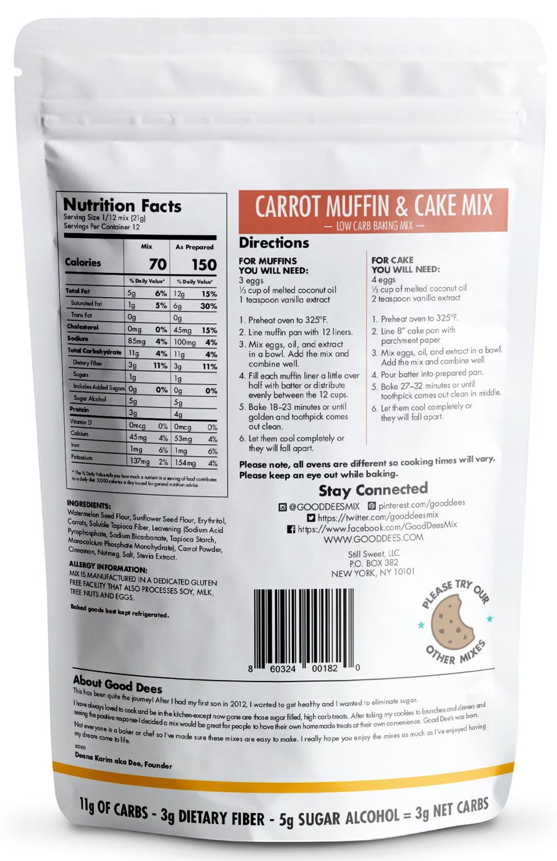 Good Dee's Low Carb Carrot Muffin & Cake Mix 8.8 oz - High-quality Baking Products by Good Dee's at 