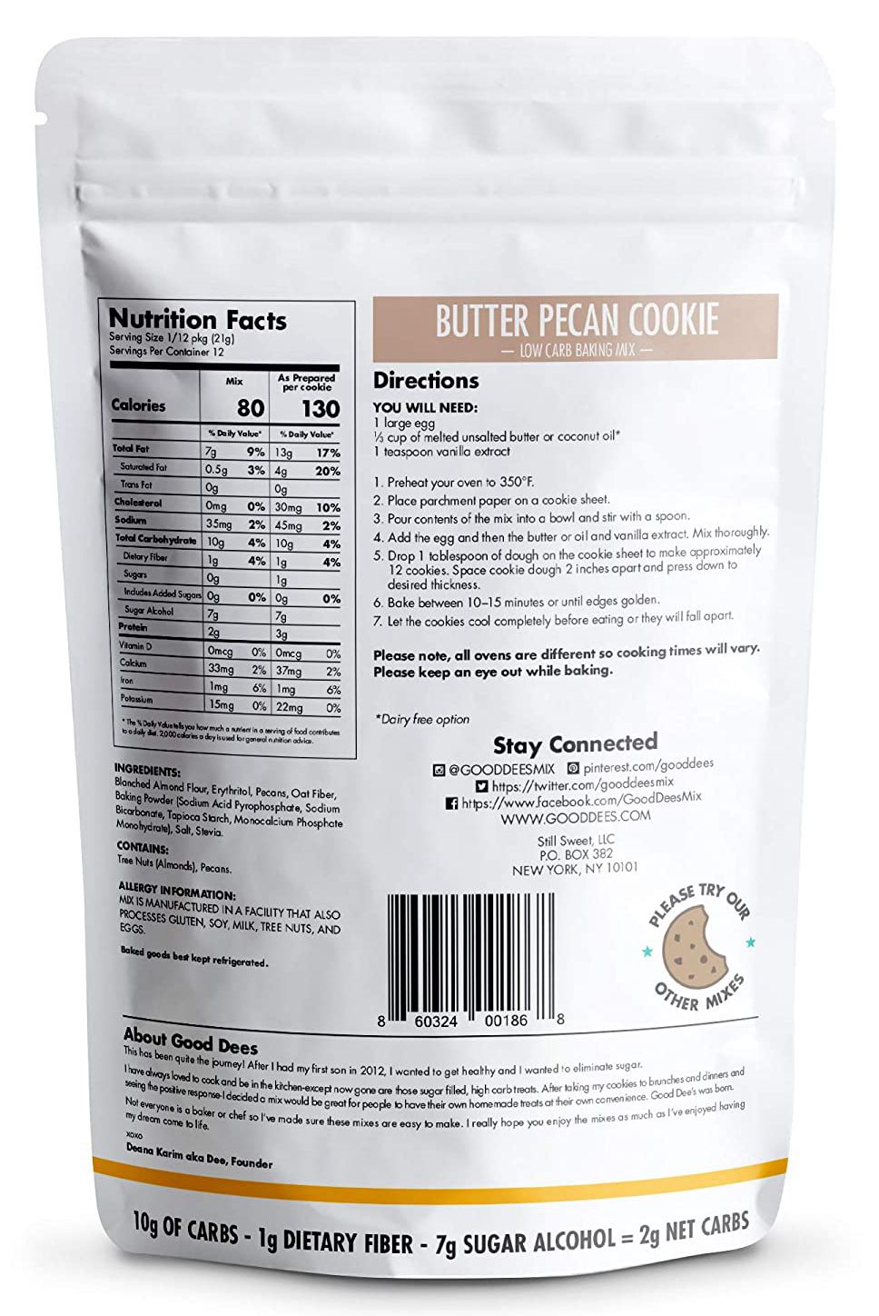 Good Dee's Low Carb Butter Pecan Cookie Baking Mix 8.75 oz - High-quality Baking Products by Good Dee's at 