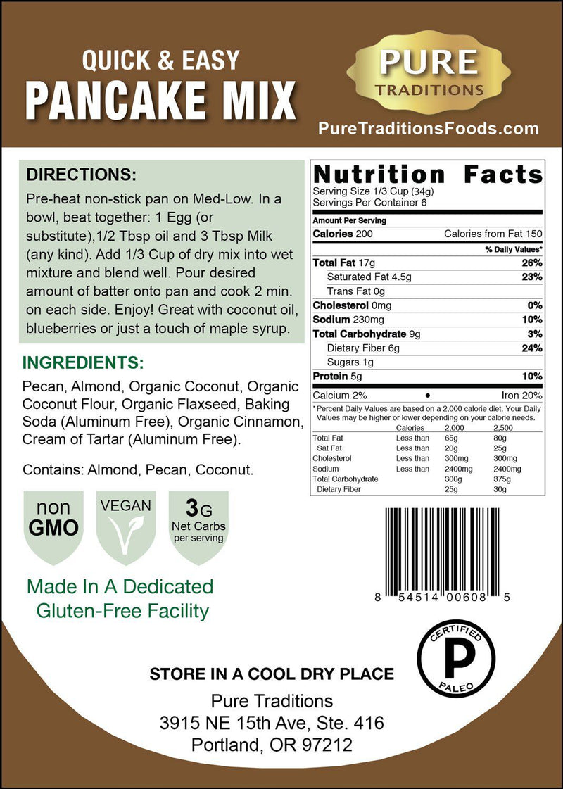 Pure Traditions Gluten & Grain Free Pancake Mix 7.2 oz - High-quality Breakfast Foods by Pure Traditions at 